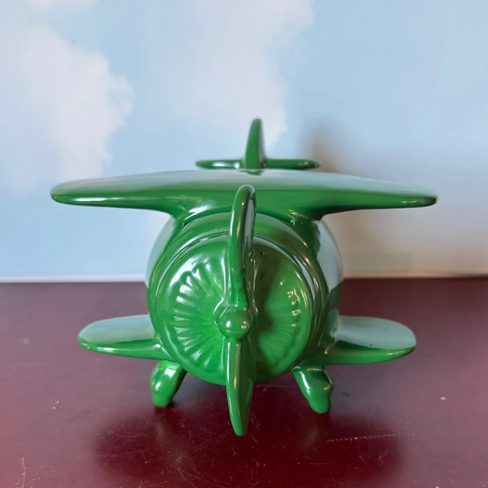 Vintage Green piggy bank Airplane